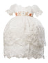 Rain Kids Baby Girls Ivory Puff Sleeve Headband 3 Pc Baptism Gown Set 6-12M - SophiasStyle.com